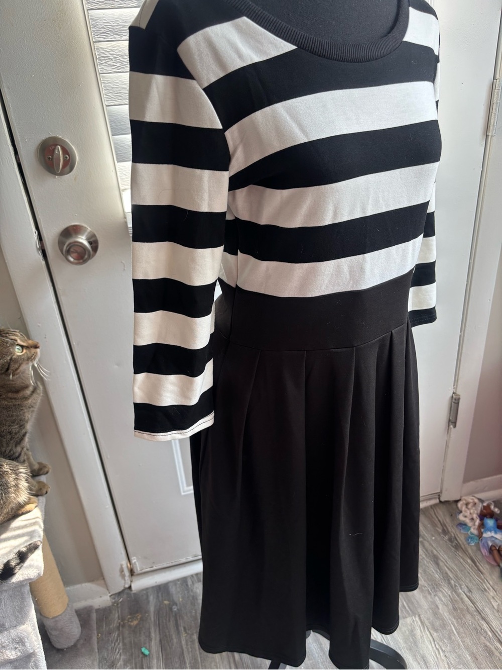 Black and White Striped Fit-and-Flare Dress